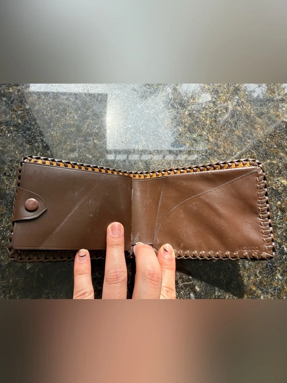 Vintage Hand - Tooled Leather Western Horse Motif Bifold Wallet Made In Mexico